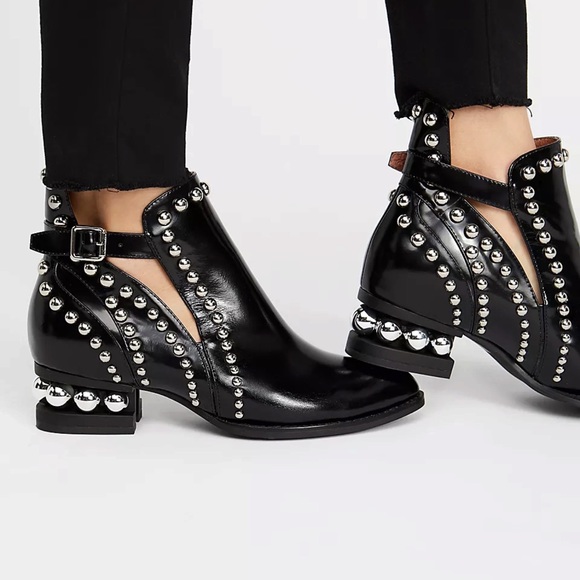 {Jeffery Campbell} Rylance Gold Studded Patent Leather Booties - Picture 6 of 16